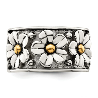 Sterling Silver Antiqued w/ 14k Gold Centers Daisy Ring