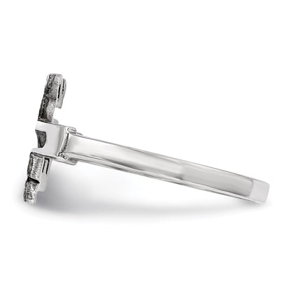 Sterling Silver Rhodium-plated Jesus Cross Ring