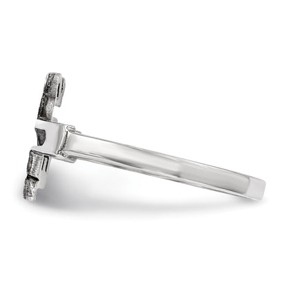 Sterling Silver Rhodium-plated Jesus Cross Ring