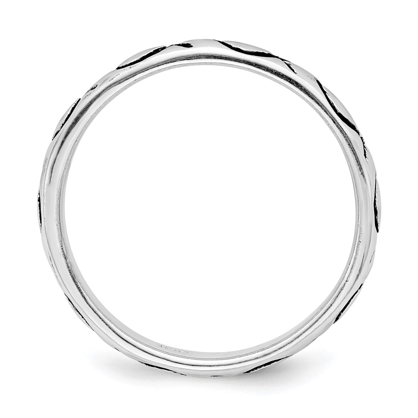 Sterling Silver Rhodium-plated Polished Antiqued Ichthus Ring