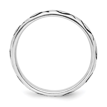 Sterling Silver Rhodium-plated Polished Antiqued Ichthus Ring