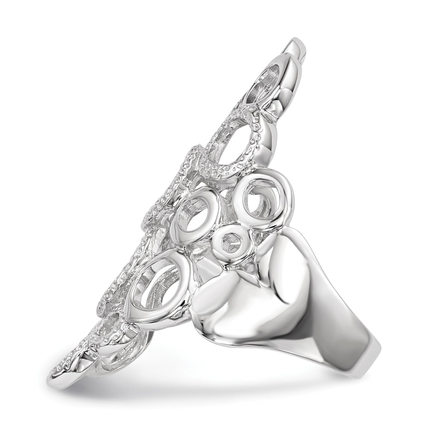 Sterling Silver Rhodium-plated Polished & Textured Circles Ring