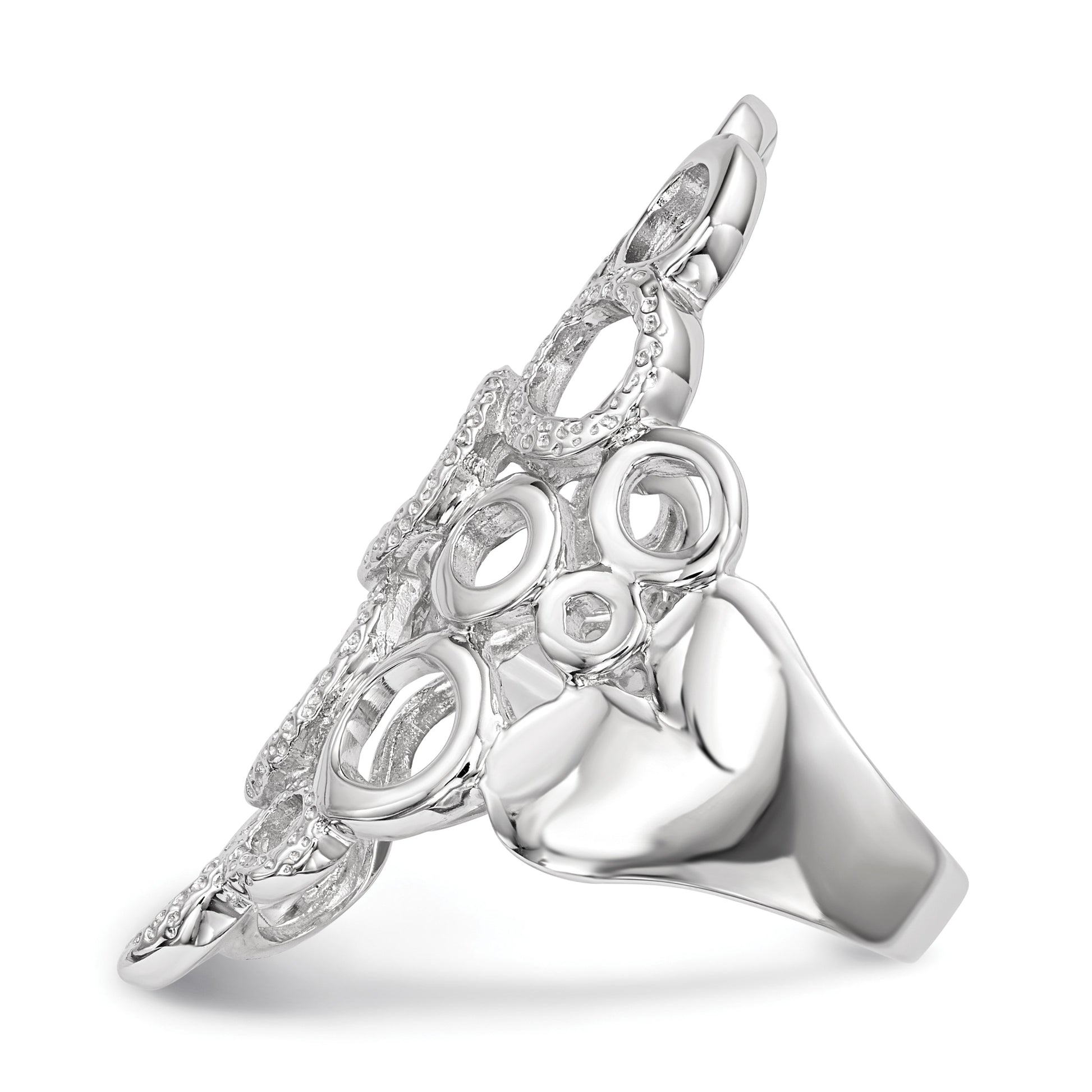 Sterling Silver Rhodium-plated Polished & Textured Circles Ring