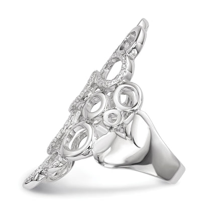 Sterling Silver Rhodium-plated Polished & Textured Circles Ring