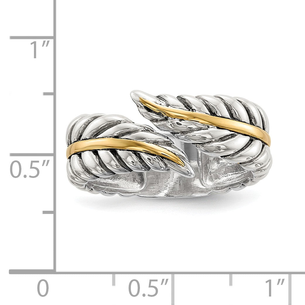 Sterling Silver w/14k Antiqued Leaves Bypass Ring