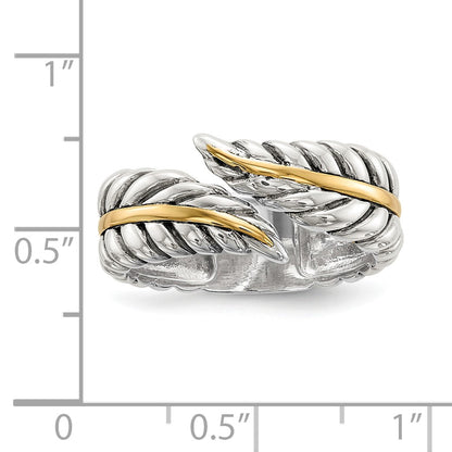 Sterling Silver w/14k Antiqued Leaves Bypass Ring
