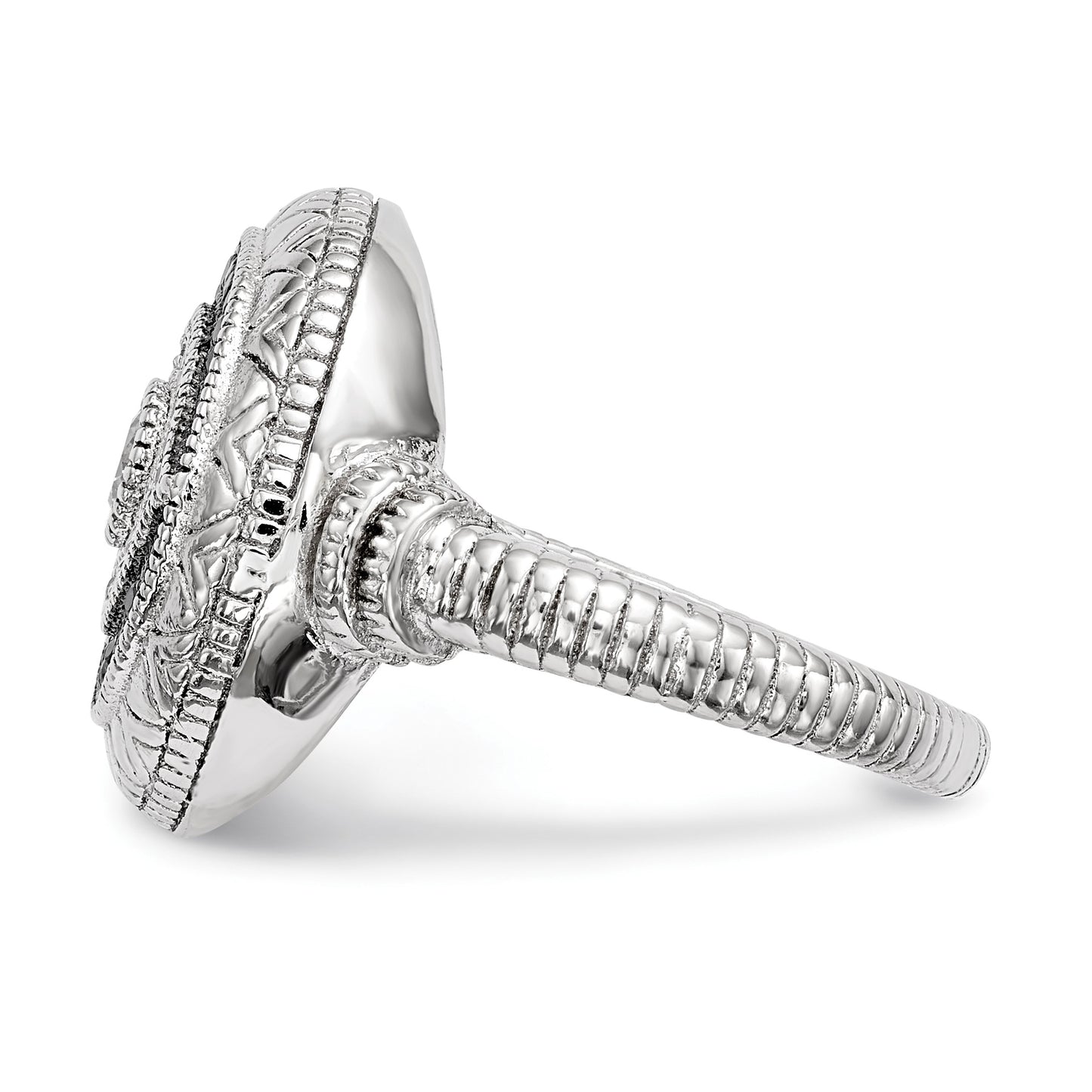 Sterling Silver Rhodium-plated Black and White CZ Evil Eye Ring