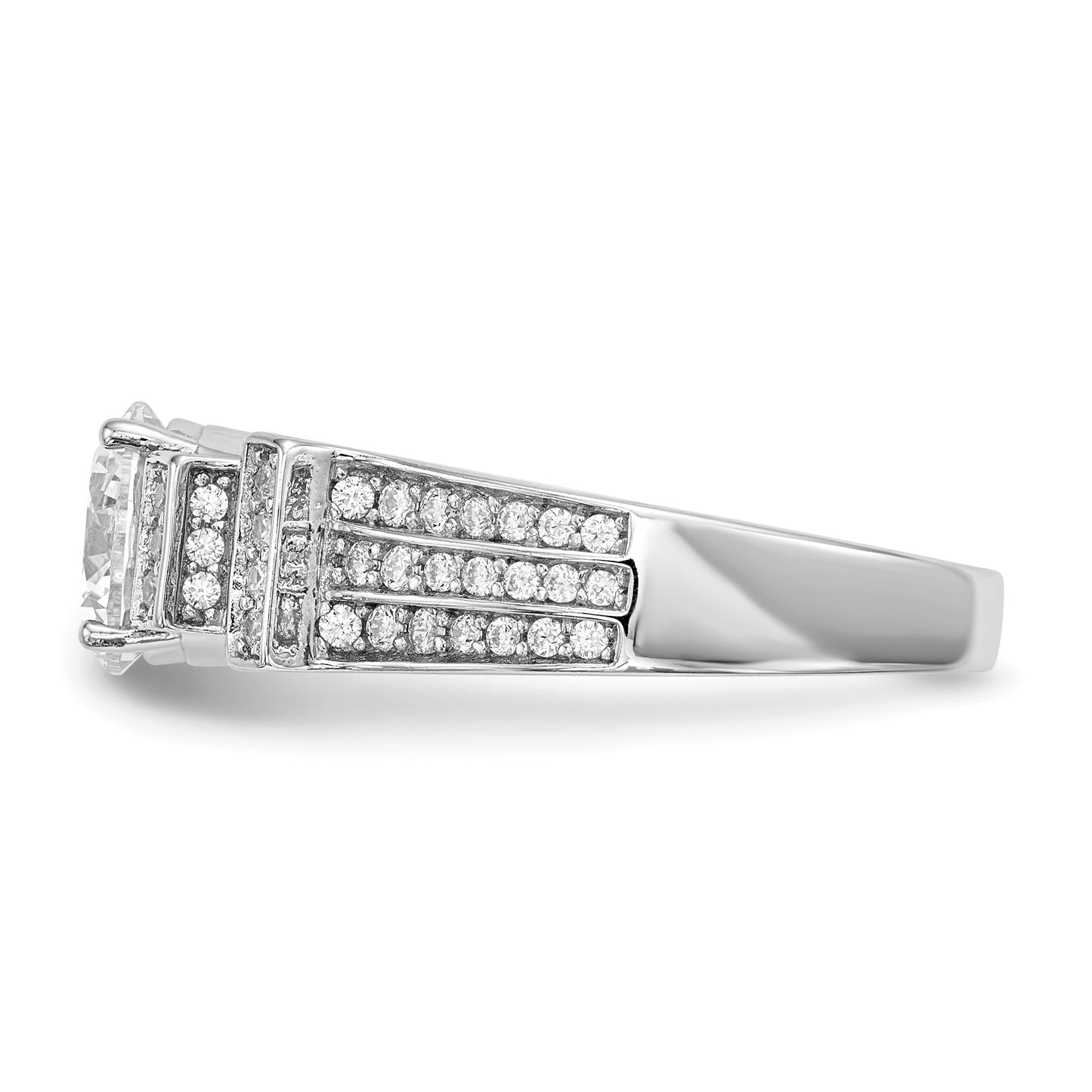 Sterling Silver Rhodium-plated CZ Tiered Pav� Ring