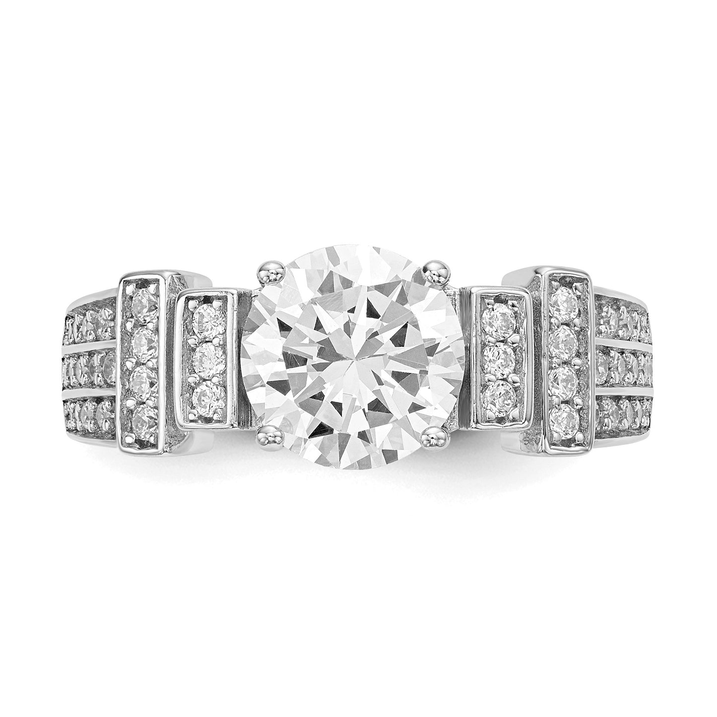 Sterling Silver Rhodium-plated CZ Tiered Pav� Ring