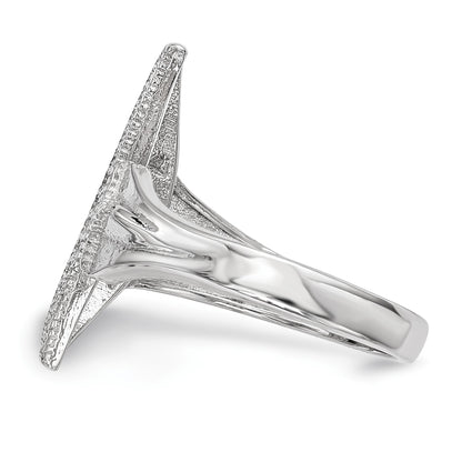 Sterling Silver Rhodium-plated CZ Moon w/Star Polished Ring