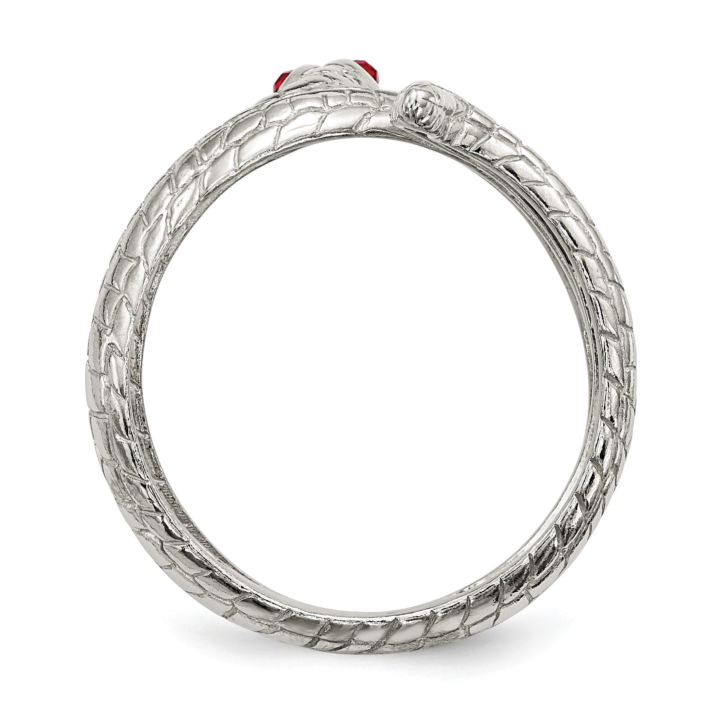 Sterling Silver Red Eye Crystal Snake Ring