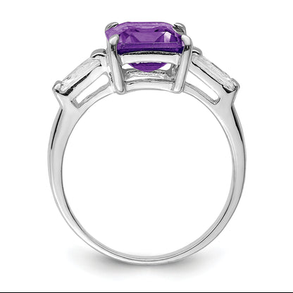 Sterling Silver Rhodium-plated Amethyst Ring