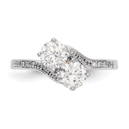 Sterling Silver Rhodium-plated Two Stone CZ Bypass Ring
