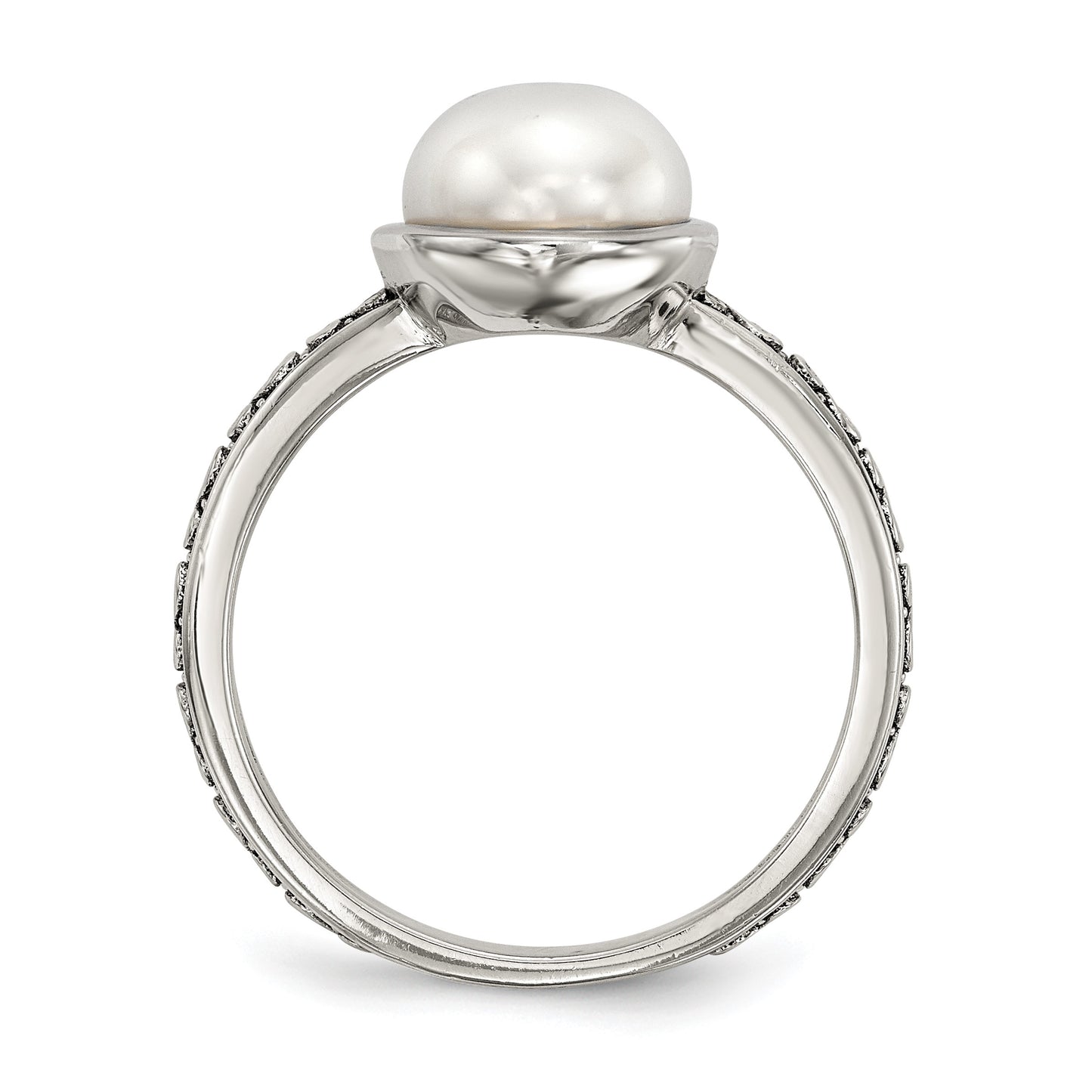 Sterling Silver w/14k Antiqued 8mm Button FWC Pearl Set of 3 Rings