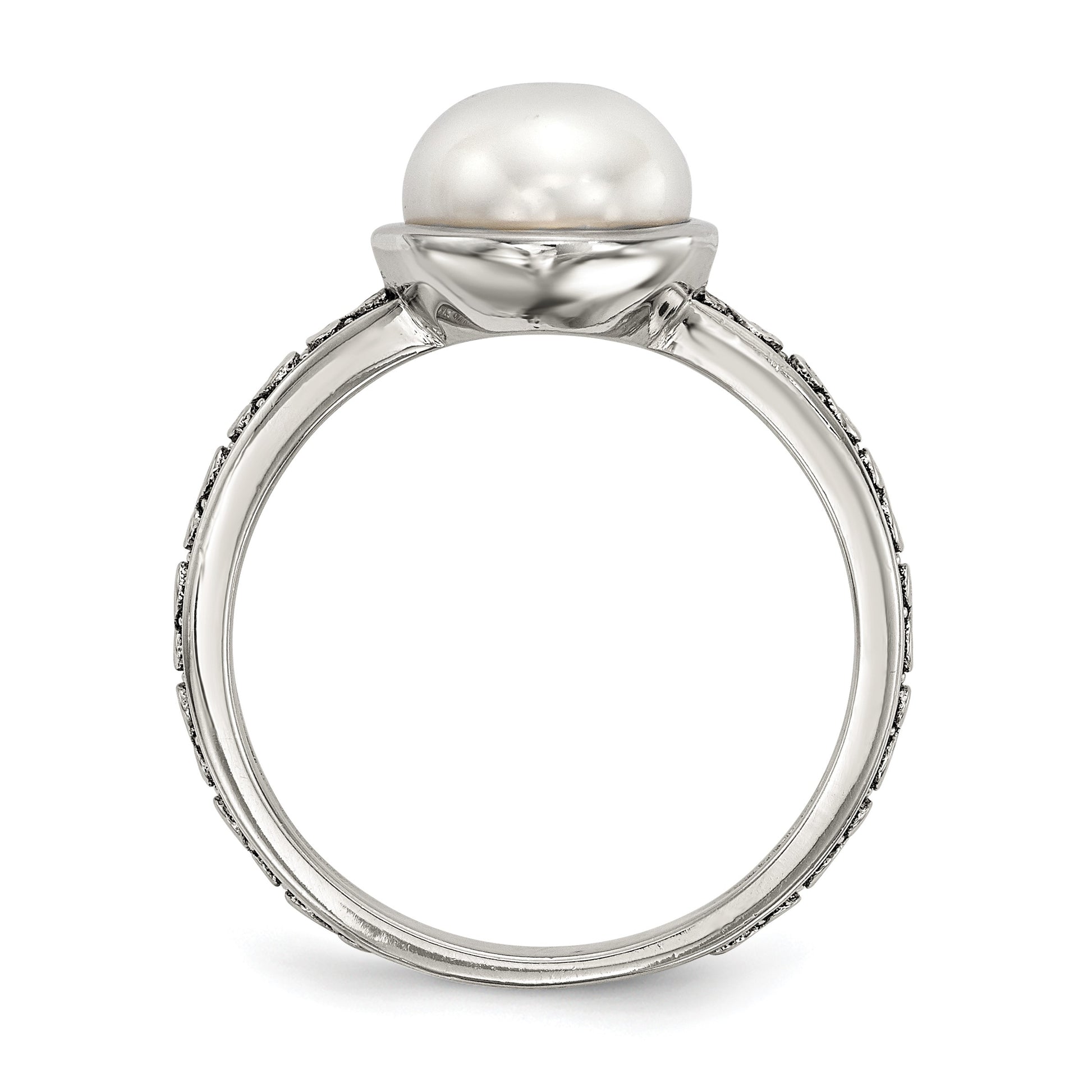 Sterling Silver w/14k Antiqued 8mm Button FWC Pearl Set of 3 Rings