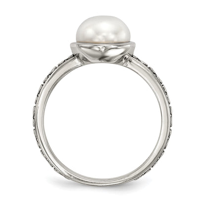 Sterling Silver w/14k Antiqued 8mm Button FWC Pearl Set of 3 Rings