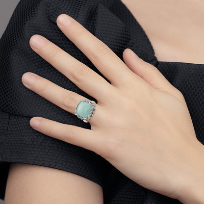 Sterling Silver Rhod-plated Created Amazonite Polished/Textured Ring
