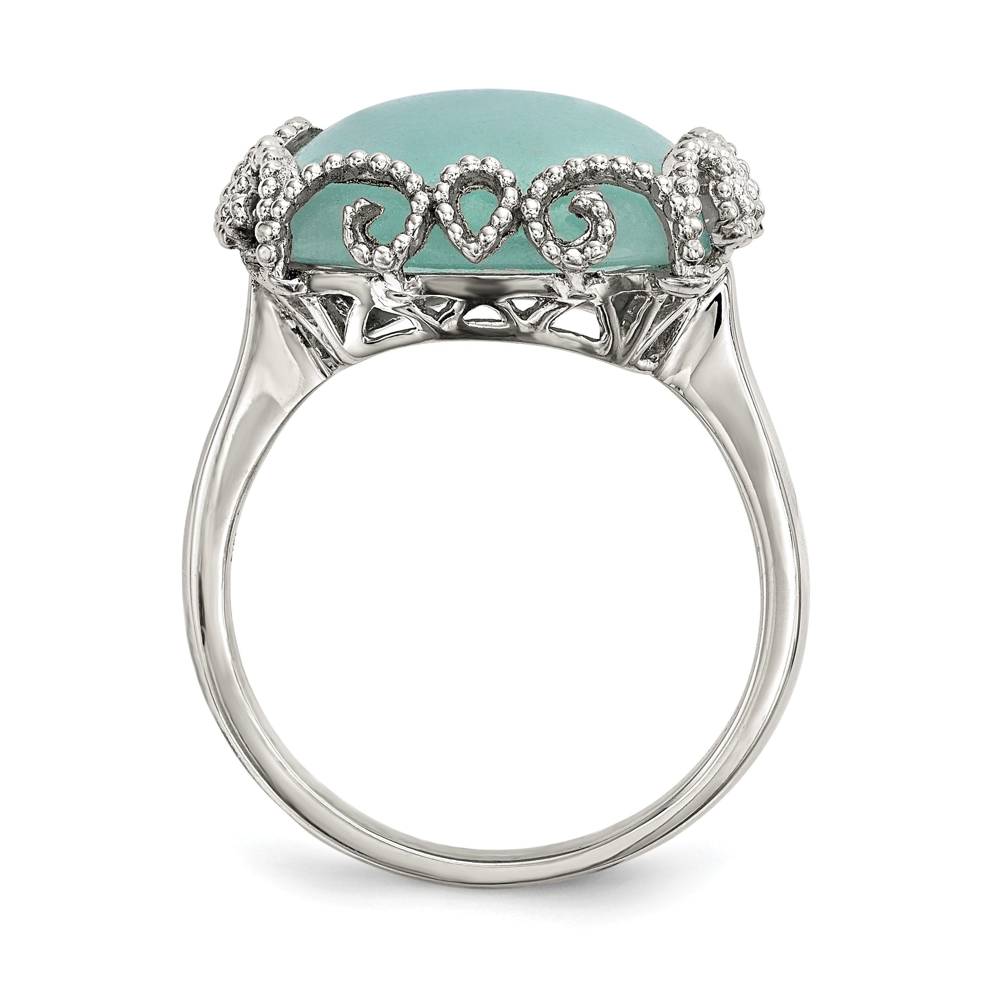Sterling Silver Rhod-plated Created Amazonite Polished/Textured Ring