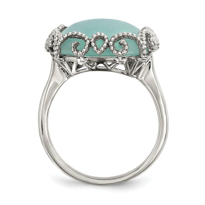 Sterling Silver Rhod-plated Created Amazonite Polished/Textured Ring