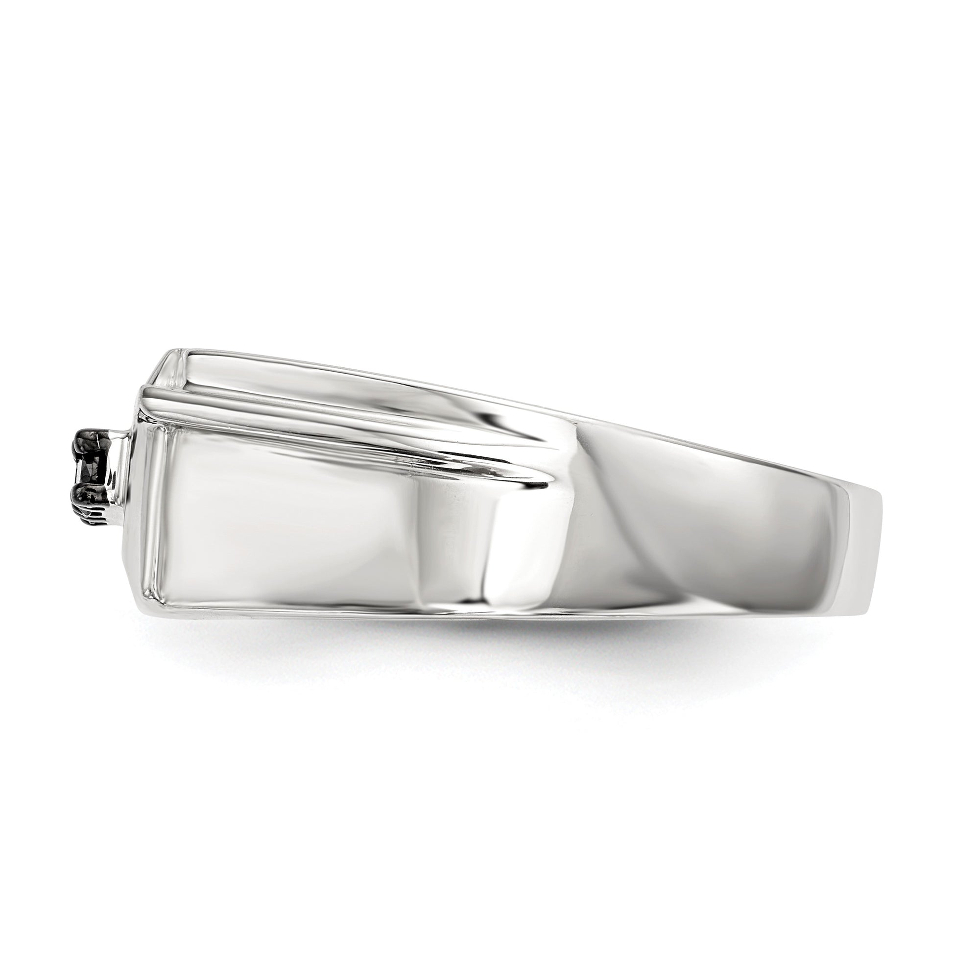 Sterling Silver Rhodium-plated Mens Black Diamond Polished Ring