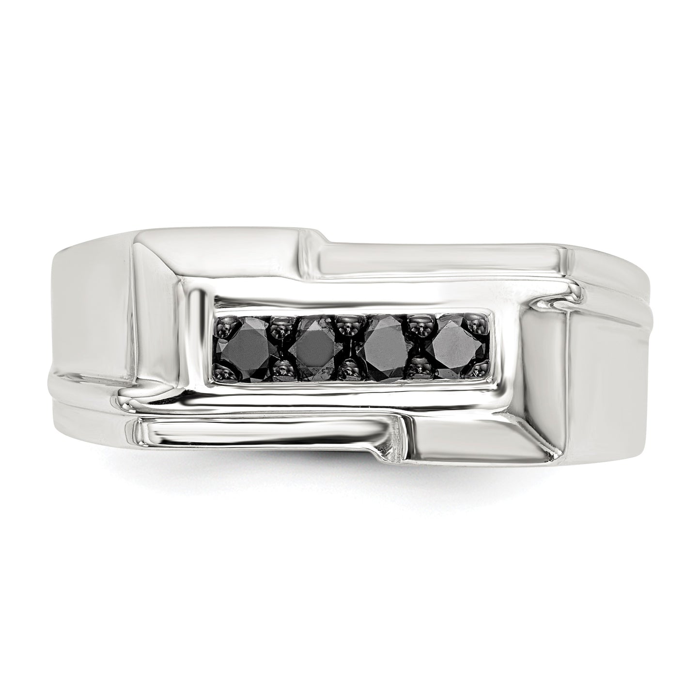 Sterling Silver Rhodium-plated Mens Black Diamond Polished Ring