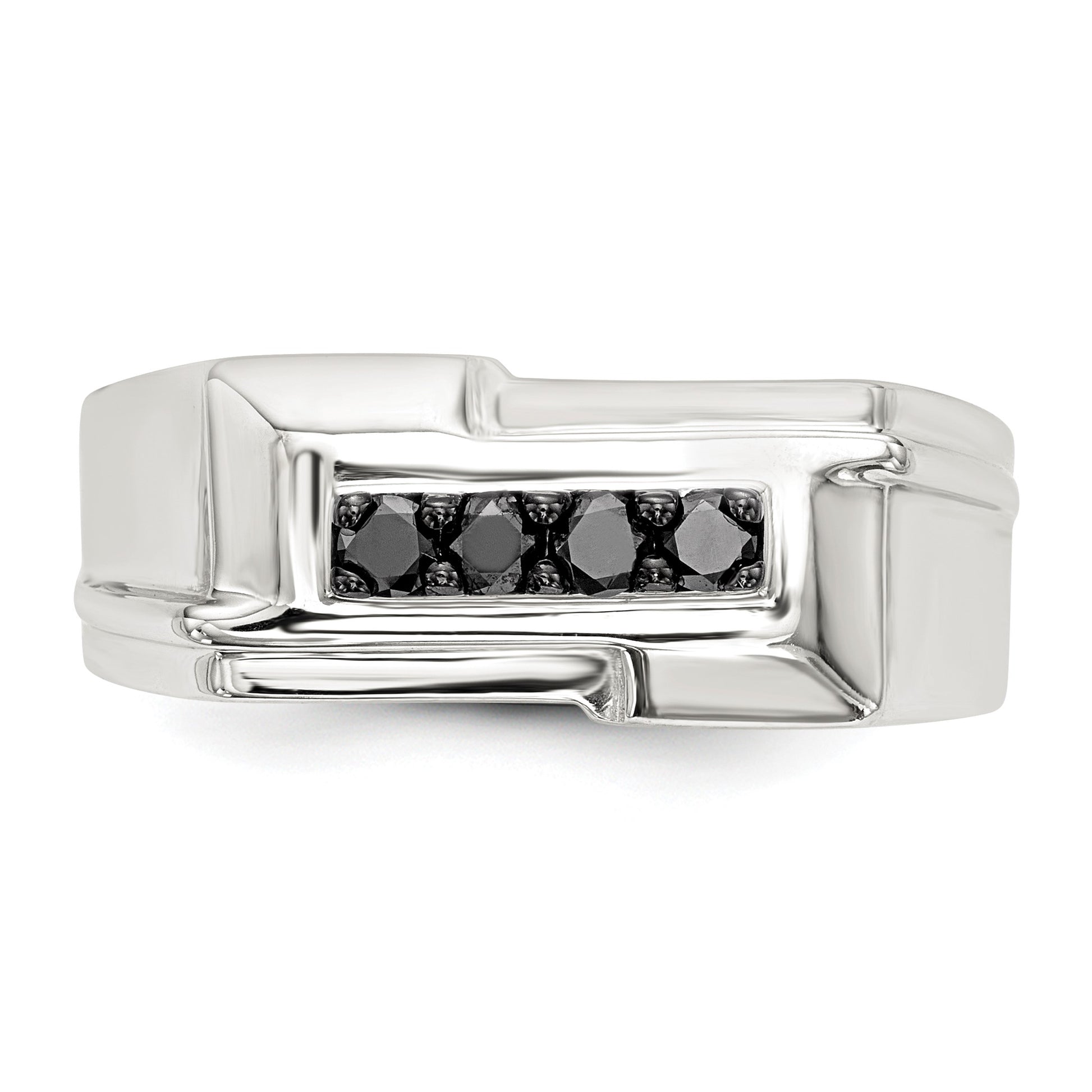 Sterling Silver Rhodium-plated Mens Black Diamond Polished Ring
