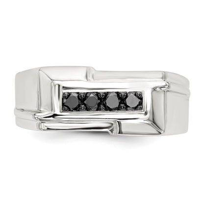 Sterling Silver Rhodium-plated Mens Black Diamond Polished Ring