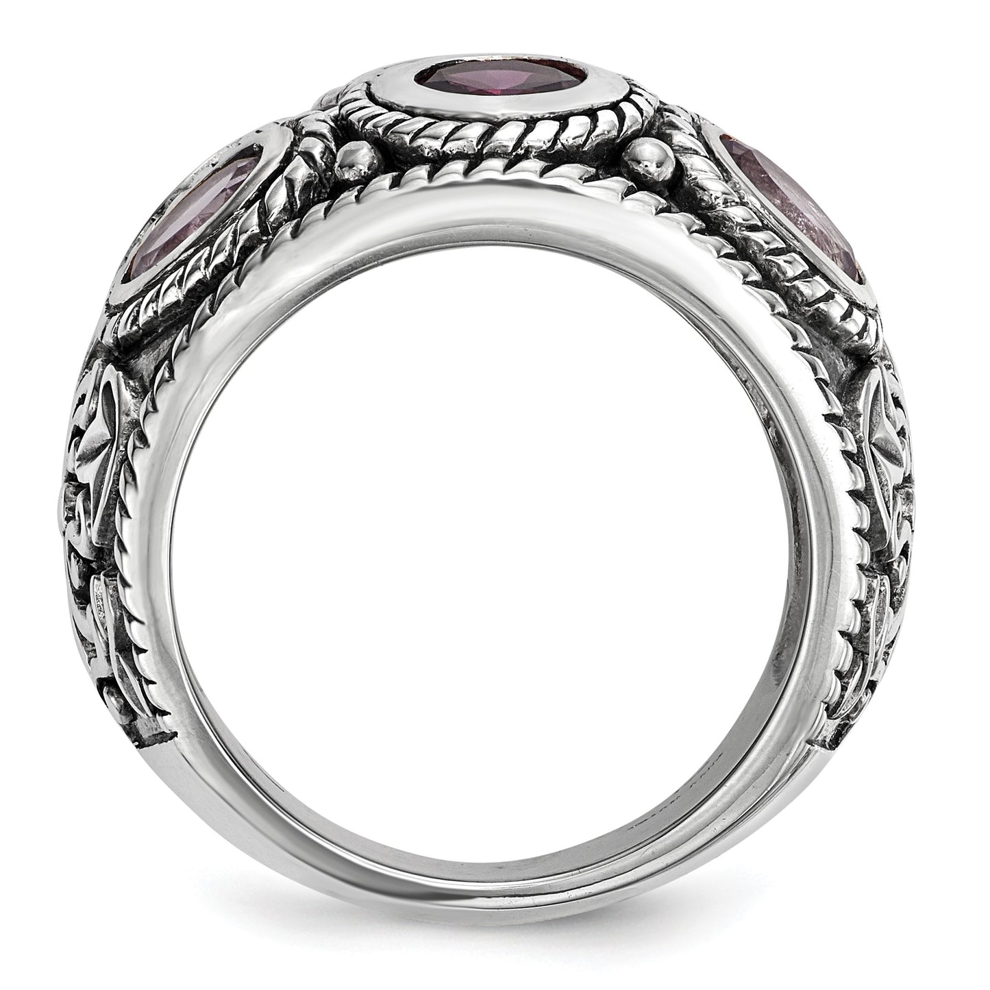 Sterling Silver Rhod w/14k Pink Qrtz Rhodolite GA & Pink Tourmaline Ring