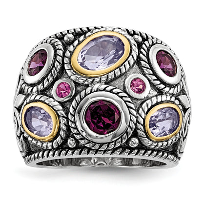 Sterling Silver Rhod w/14k Pink Qrtz Rhodolite GA & Pink Tourmaline Ring