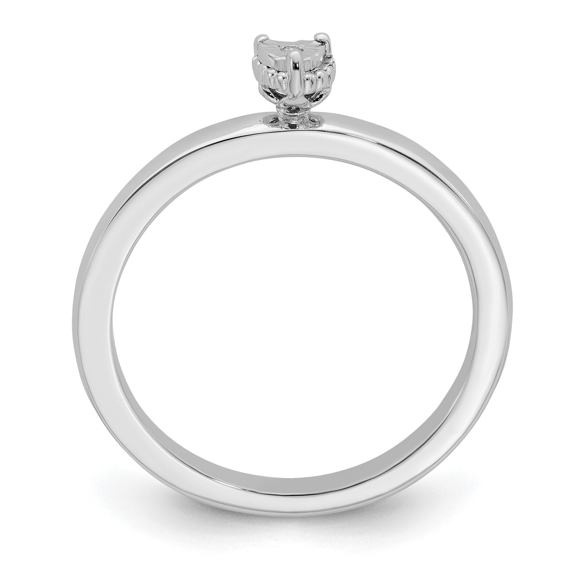 Sterling Silver Rhodium Plated Polished Diamond Heart Shape Ring