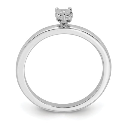 Sterling Silver Rhodium Plated Polished Diamond Heart Shape Ring