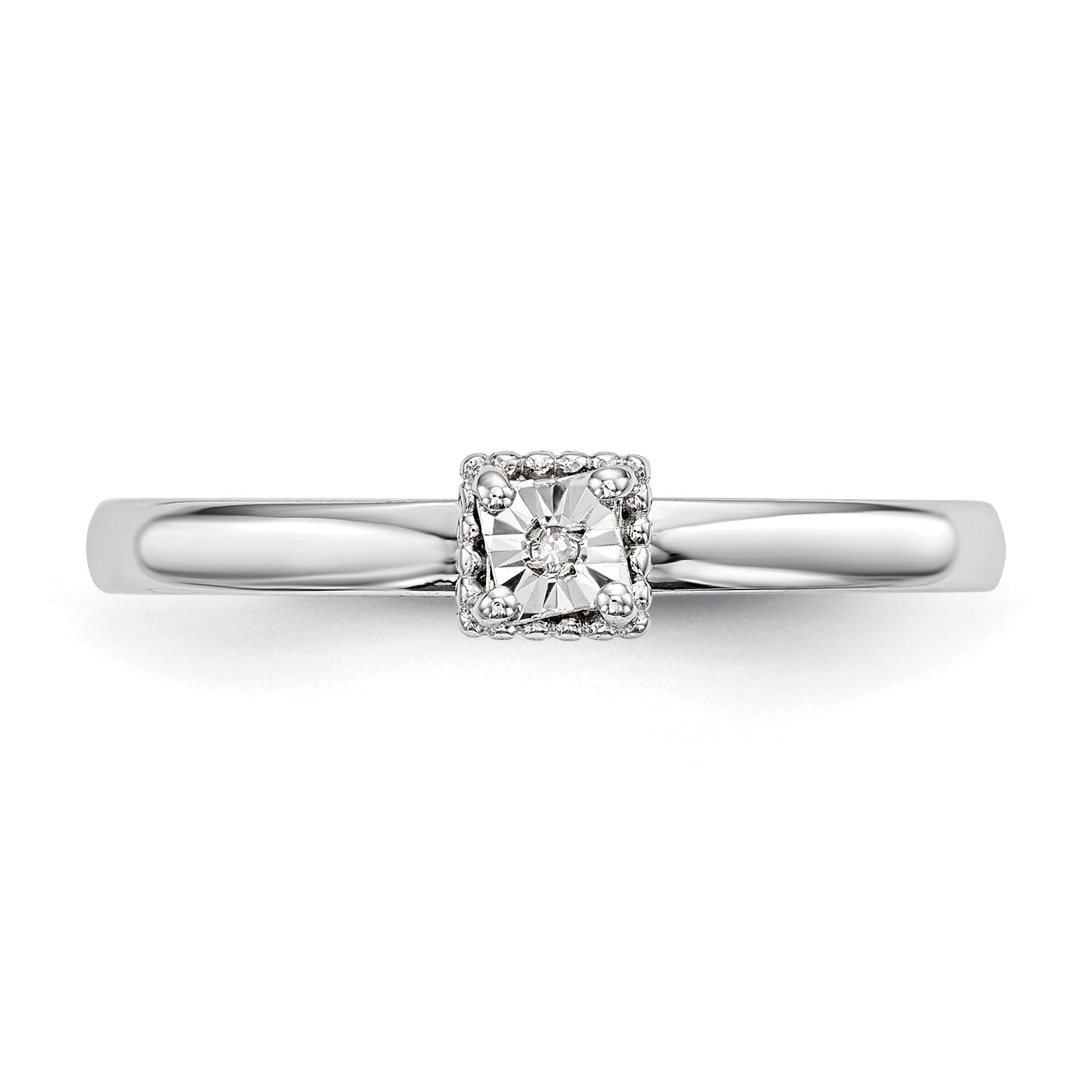 Sterling Silver Rhodium Plated Polished Diamond Heart Shape Ring