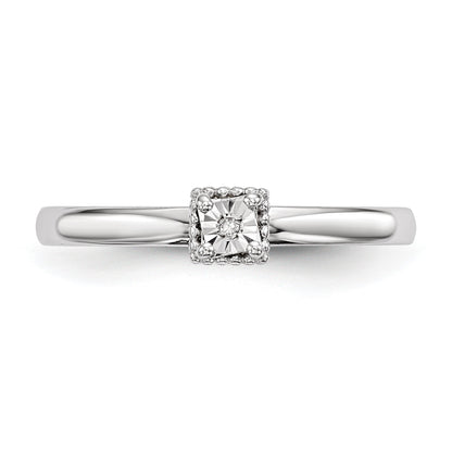 Sterling Silver Rhodium Plated Polished Diamond Heart Shape Ring