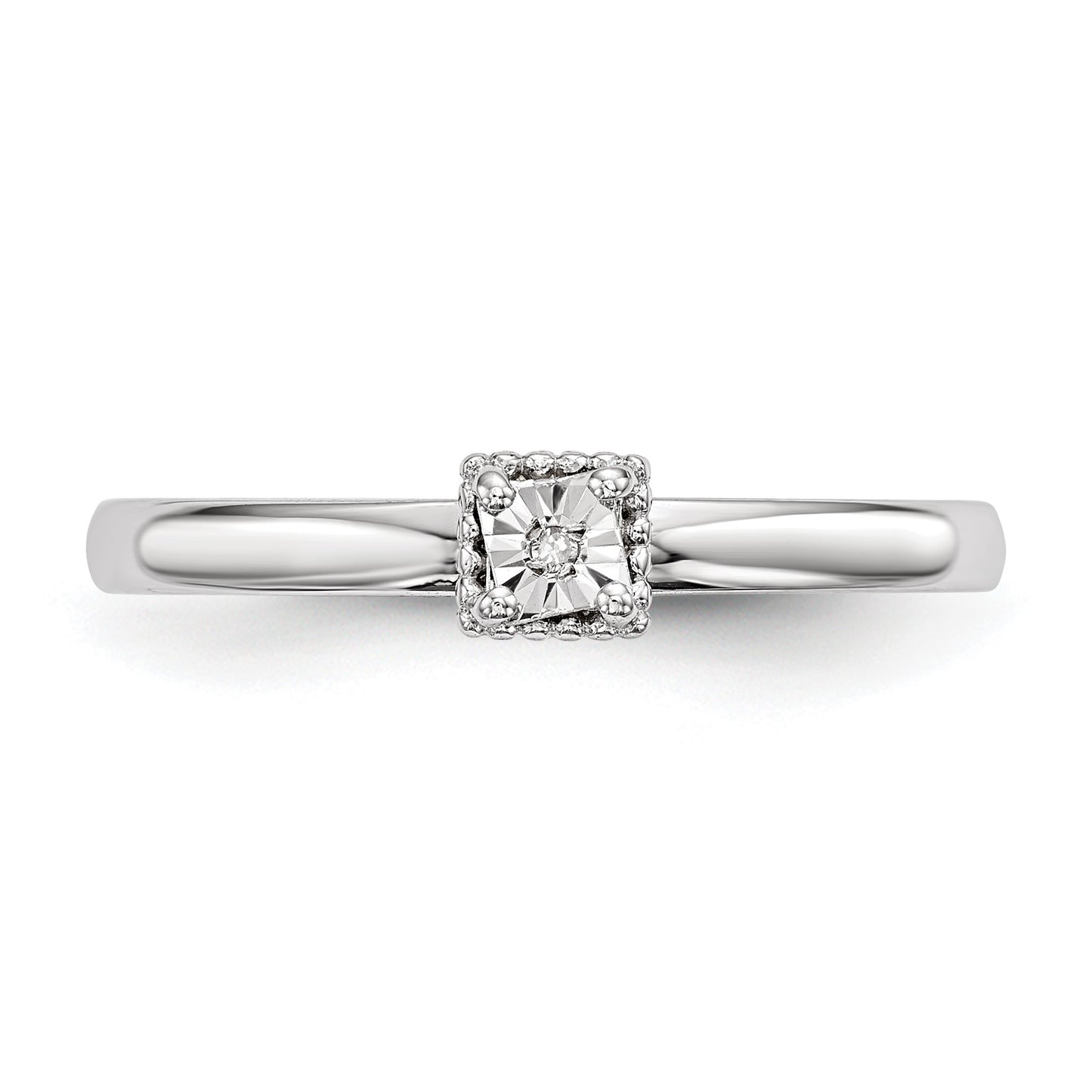 Sterling Silver Rhodium Plated Polished Diamond Heart Shape Ring
