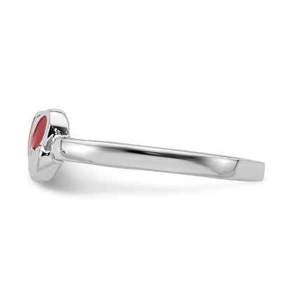 Sterling Silver RH-plated Red Enameled Double Heart Children's Ring