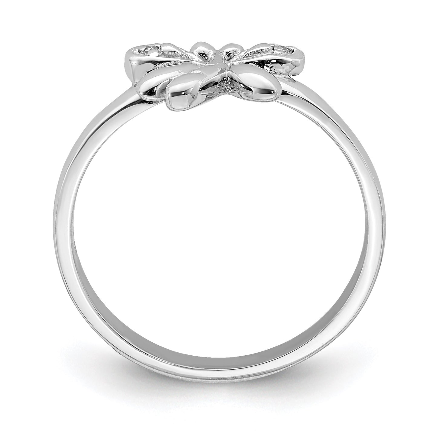 Sterling Silver Rhodium-plated Polished CZ Dragonfly Children's Ring