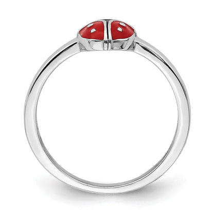 Sterling Silver Rhod-plated Polished & Enameled Ladybug Children's Ring