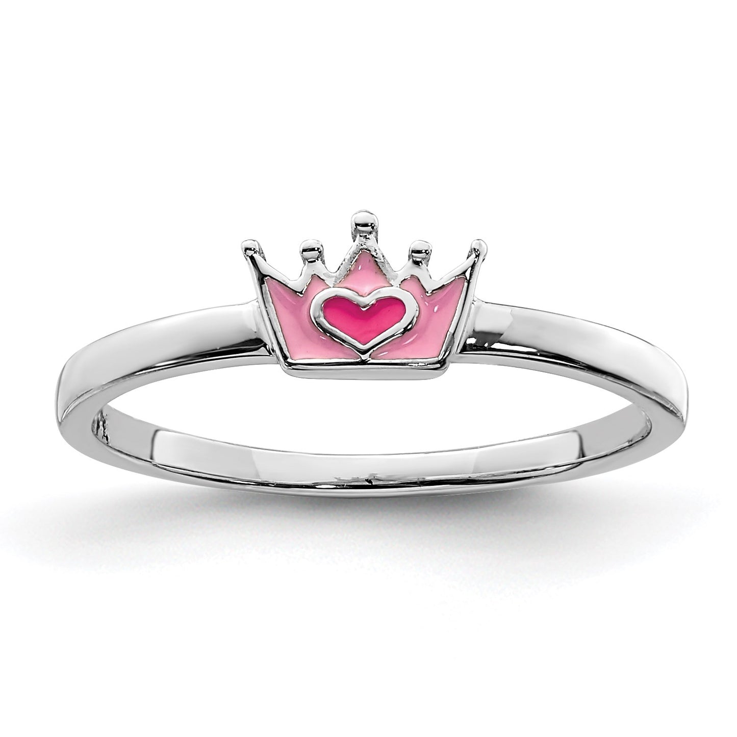Sterling Silver Rhodium-plated Polished Pink Enamel Crown Size 4 Ring