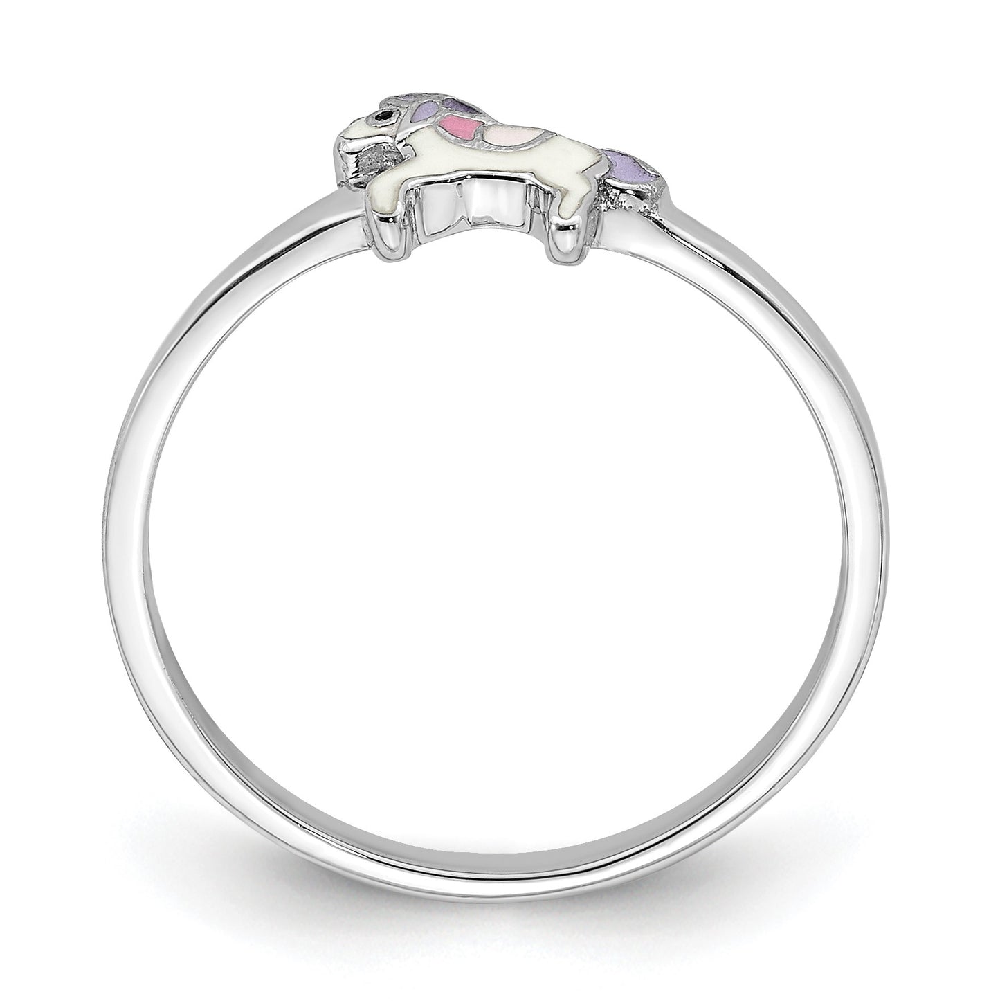 Sterling Silver RH-plated Multi-color Enameled Unicorn Children's Ring