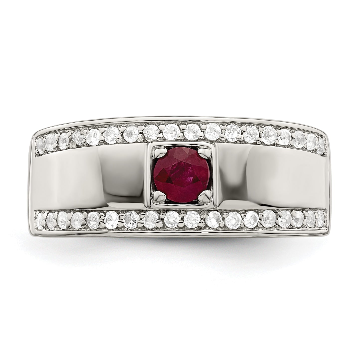 Sterling Silver Rhod-plated Men's African Ruby and White Topaz Ring