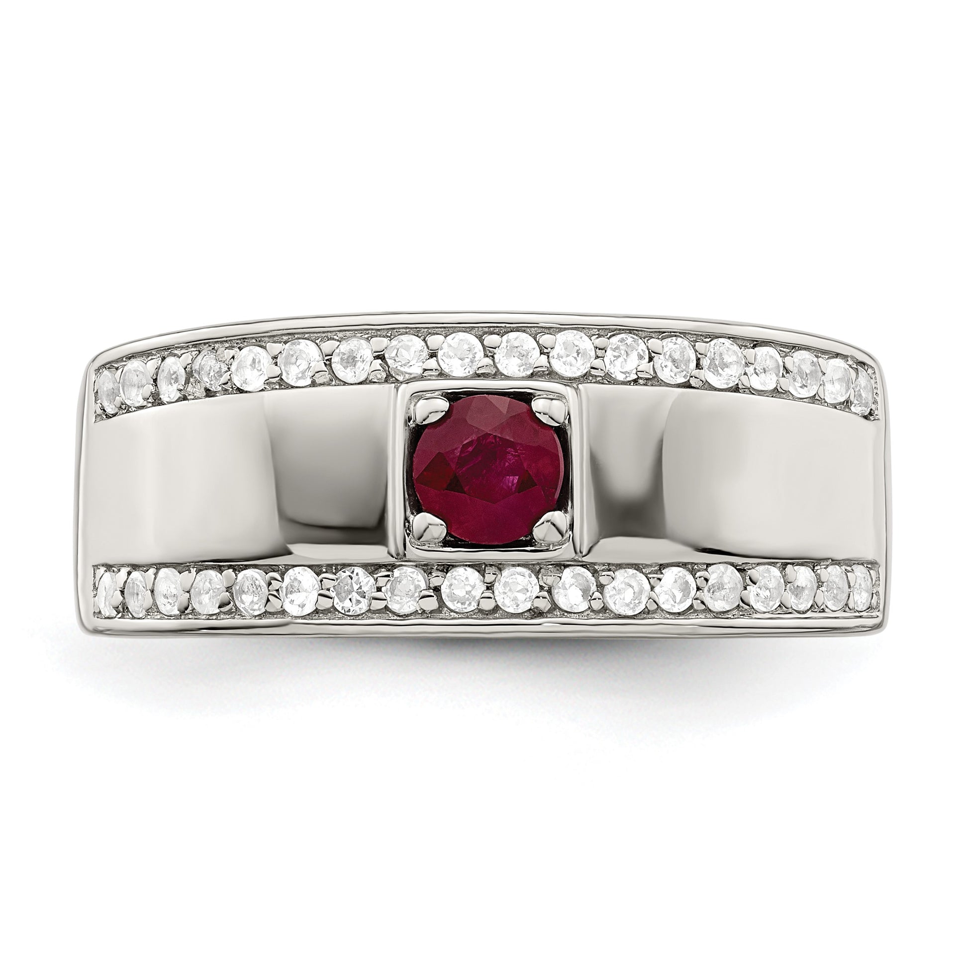 Sterling Silver Rhod-plated Men's African Ruby and White Topaz Ring