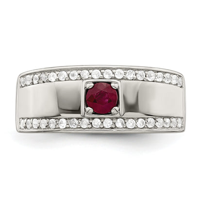 Sterling Silver Rhod-plated Men's African Ruby and White Topaz Ring