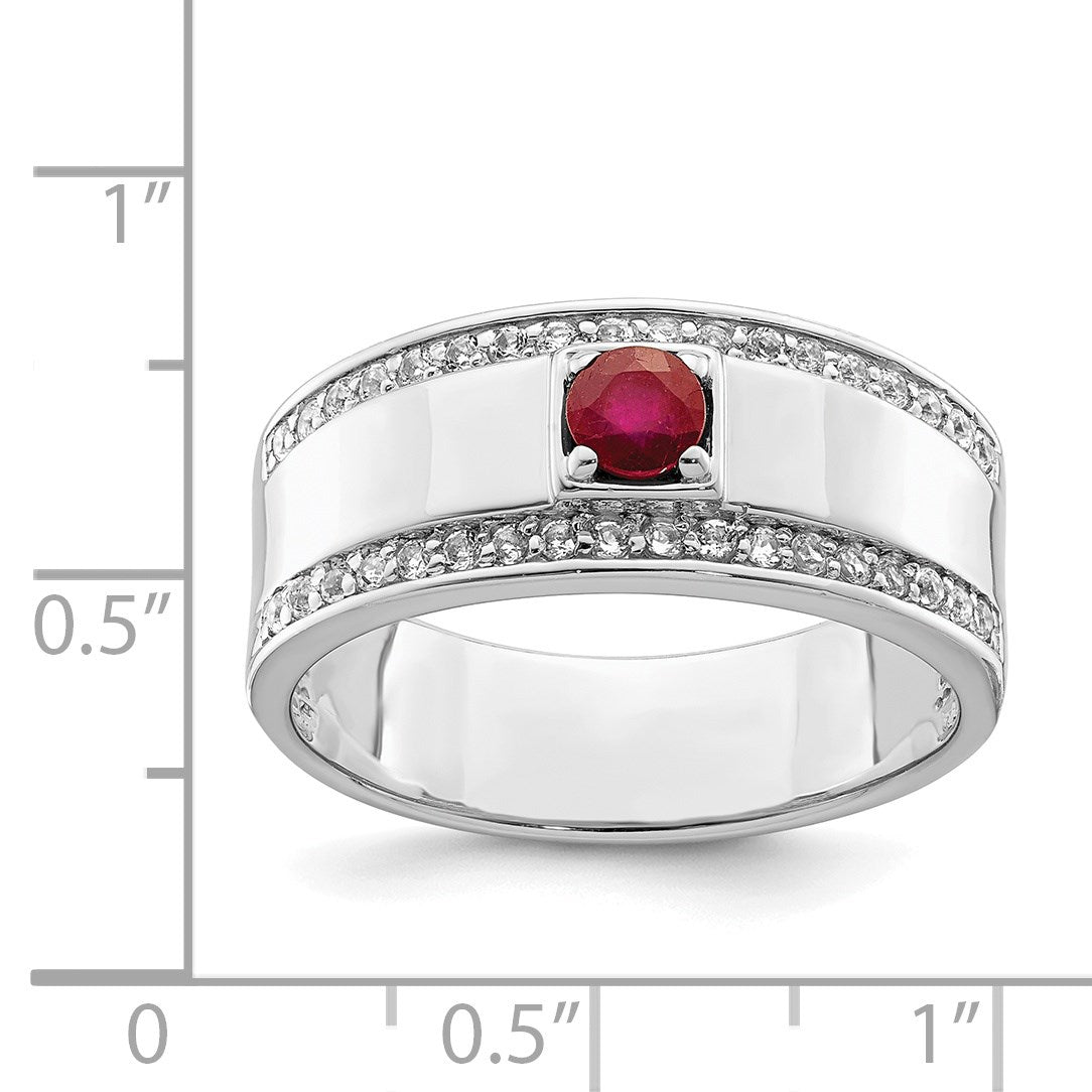 Sterling Silver Rhod-plated Men's African Ruby and White Topaz Ring