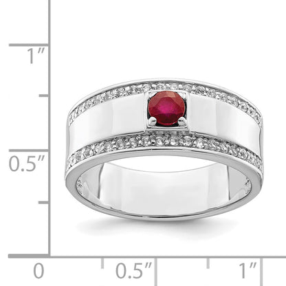 Sterling Silver Rhod-plated Men's African Ruby and White Topaz Ring