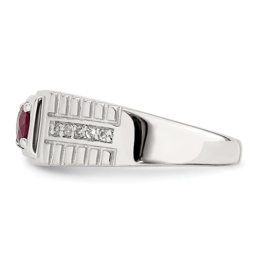 Sterling Silver Rhod-plated Men's African Ruby and White Topaz Ring