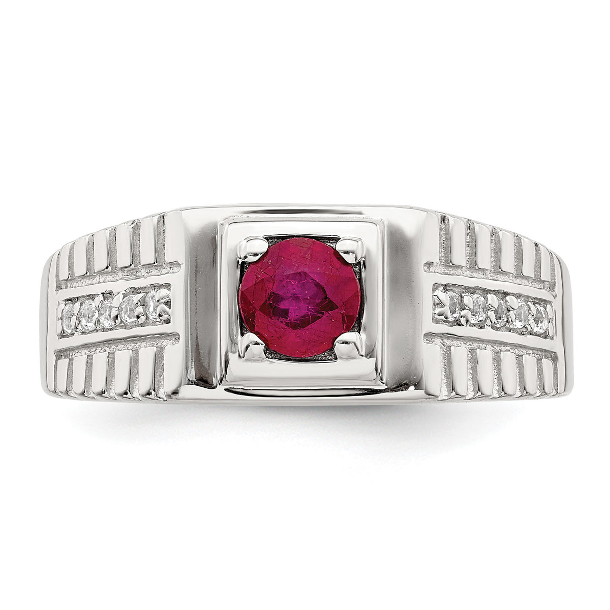 Sterling Silver Rhod-plated Men's African Ruby and White Topaz Ring