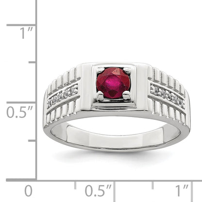 Sterling Silver Rhod-plated Men's African Ruby and White Topaz Ring