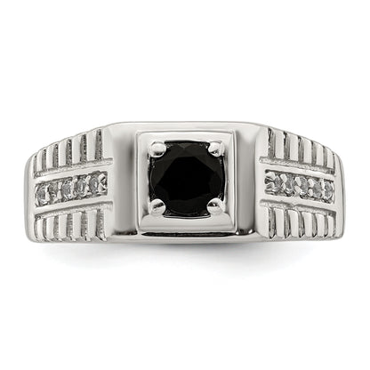 Sterling Silver Rhodium-plated Men's Onyx and White Topaz Ring