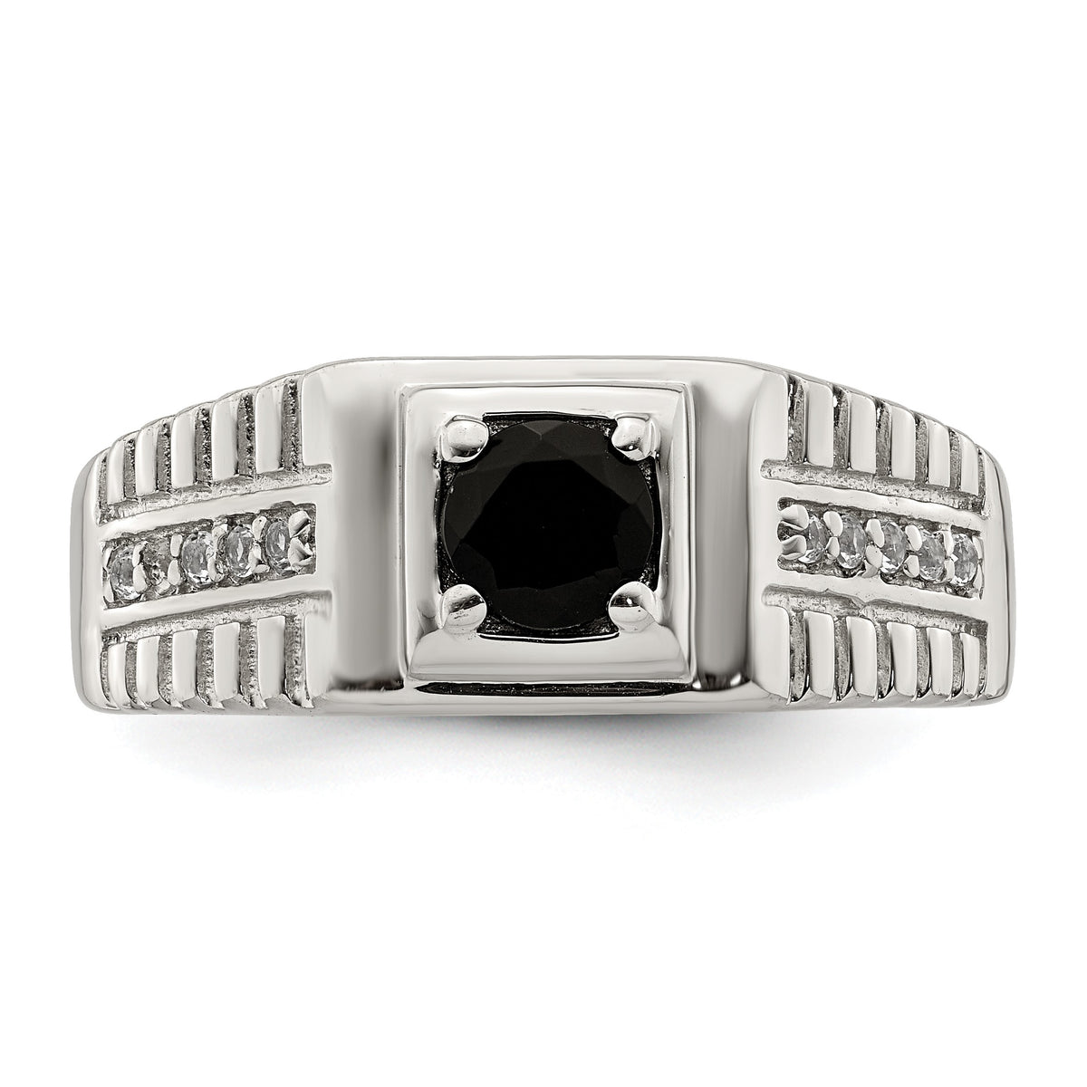 Sterling Silver Rhodium-plated Men's Onyx and White Topaz Ring