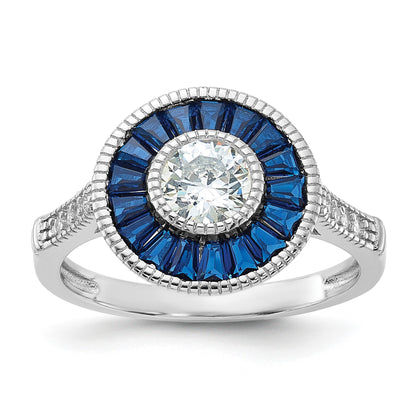 Sterling Silver Rhodium-plated Synthetic Blue Spinel and CZ Ring